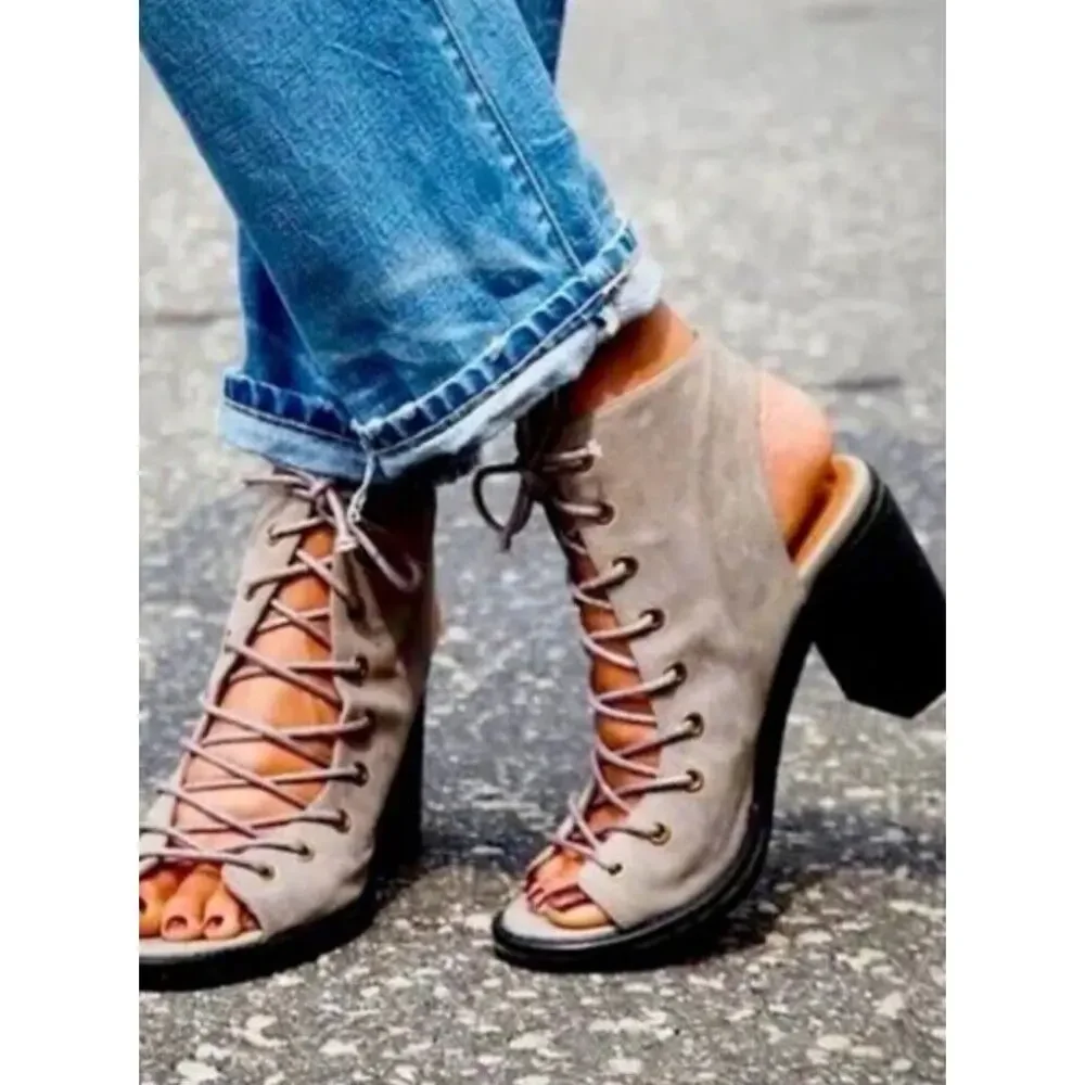 Jeffrey Campbell x Anthropologie Cors3 •9.5•Suede Peep Toe Lace-up Ankle Bootie